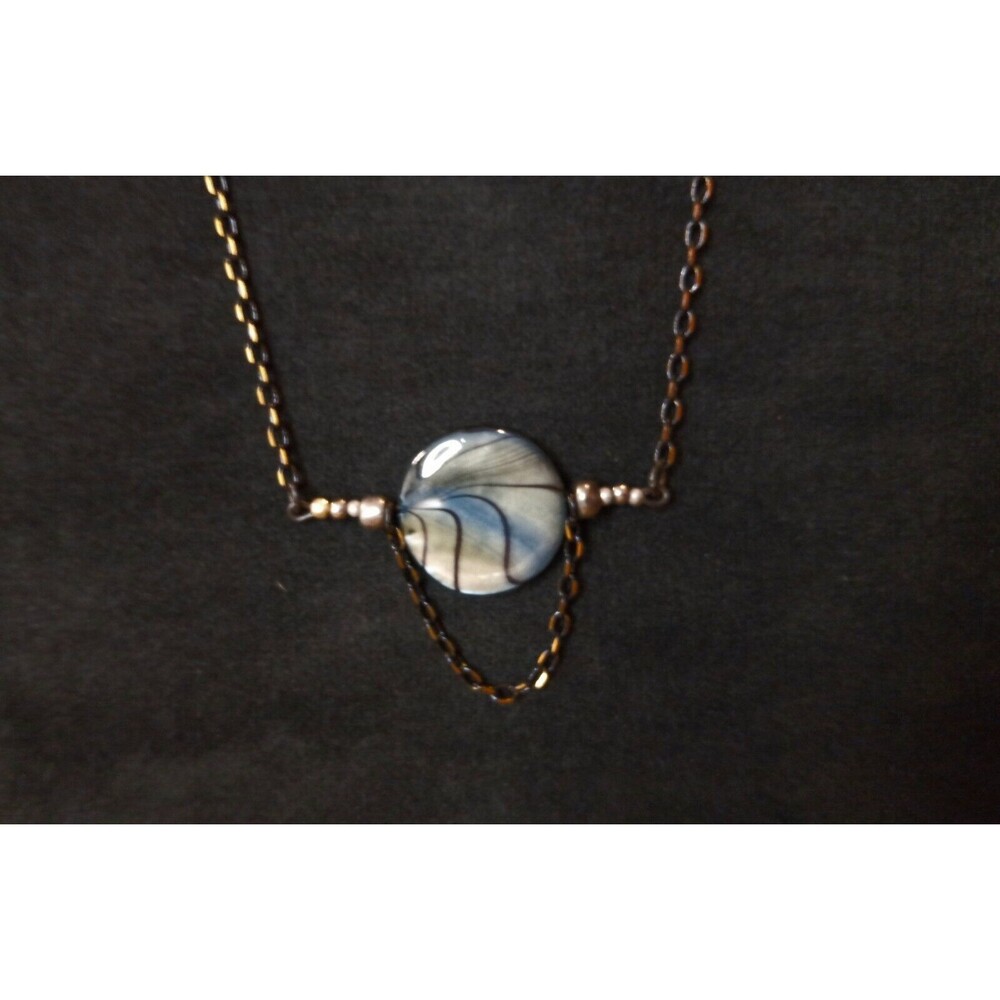 16" Women's Necklace Antique Copper & Black Tone Chain Abalone Pendant & Tassle